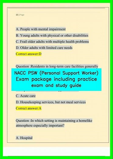 NACC PSW Personal Support Worker Exam package including practice exam and study guide video