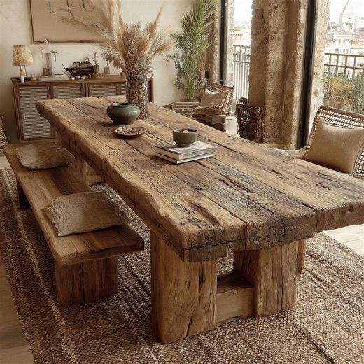 Solid Oak Live Edge Dining Table, Farmhouse Kitchen Furniture - Etsy