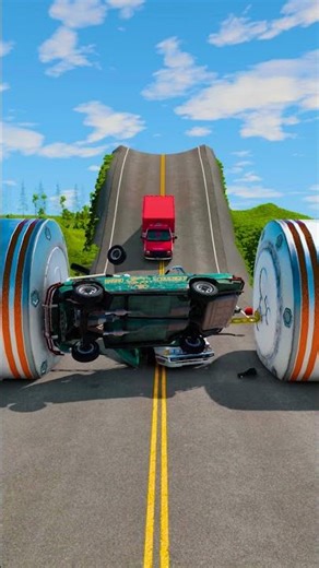 Rust Car & Ambulance Van vs Chained Bollards Crash - BeamNG.Drive #shorts #beamngdrive #bus
