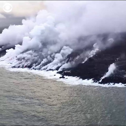 87K views · 584 reactions | Ever wonder what happens when lava mixes with water? New aerial footage shows steam and "molten splatter" rising from explosions on Hawaii's coast: https://cbsn.ws/2HRhE33 | CBS News | Facebook