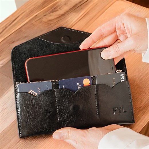 Leather Cash Envelope Wallet With Zipper & Card Slots | Custom Engraved Organizer for Budgeting, Travel, Christmas or Birthday Gift - Etsy