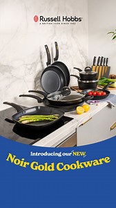 Introducing our NEW Noir Gold Cookware Range! 🍳🙌 Featuring a non-stick surface, matte black exterior and metallic gold accents. Available now, exclusively at Amazon. Head to https://bit.ly/RH-Cookware-Kitchenware for a closer look! 👀 | Russell Hobbs Australia & New Zealand