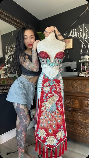 71K views · 6.3K reactions | Build my new burlesque costume with✂️ First up: the skirt✨ The inspo started with a thrifted Chinese wedding dress I took apart piece by piece and rebuilt into something new. Can’t wait to keep creating the rest of this with you | Frankie Fictitious | Facebook