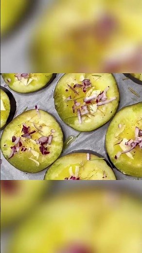 🍆 Einfache Auberginen-Häppchen mit Roter Zwiebel & Käse – So gut, so einfach! 🧅🧀