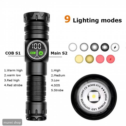 K60 Rechargeable Flashlight 10W COB LED Torchlight দাম ১৭৯৯ টাকা সারা বাংলাদেশ ক্যাশ অন ডেলিভারি Specifications: Model: GearUP K60 Light bulb: 10W LED COB LED Light mode: 9 light modes Material: Aluminum alloy ABS Switch: Press switch Battery: 1 X 3500mAh Zoom mode: Telescopic zoom Lumens: 800LM Range: 1500M Waterproof rating: IP65 Charging method: TYPE-C charing Runtime: 2-8H Size: 17*3.5*4.2cm Net weight: 160g Magnetic attraction: Tail magnetic attraction with extremely strong suction. Made in