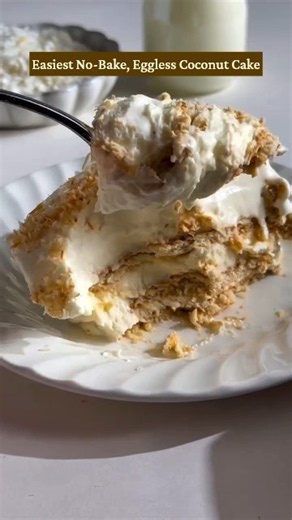 Try this no-bake coconut cake recipe. #NoBakeCake #EgglessDesserts #CoconutCake #NoOvenBaking