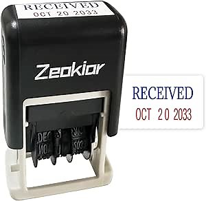 Received Stamp with Date Rubber Office Date Business Stamp for Accounting, Bookkeeping, Coding, Legal, Notary, Work, Ordering, 13 Years of Dates, Blue & Red Ink (0.78'' x 0.35'')