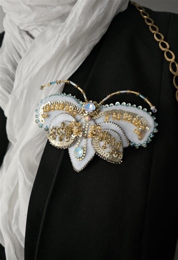 Gold Moth Brooch | Beaded Insect Pin | Light Blue Butterfly Brooch | Gift for Her - Etsy
