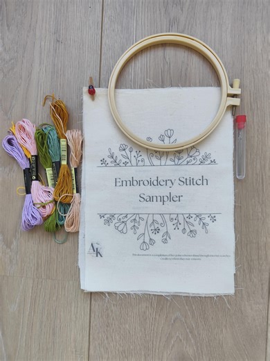 Embroidery Stitch Sampler Kit: Cotton Fabric, Patterns, Hoop - Etsy
