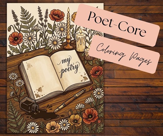 Poetcore Printable Coloring Pages | Romantic Aesthetic Coloring Book | Dark Academia Coloring Sheets - Etsy