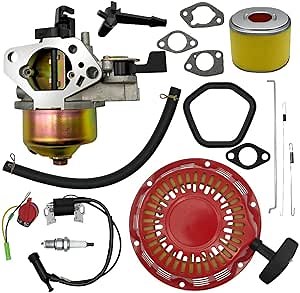 Strongthium GX240 GX270 Tune Up Parts Carb Kit for Honda Predator 8.0 9.0 hp 301cc w/Carburetor + Pull Start + Coil + Air Filter + Spark Plug + Throttle Springs + Gaskets