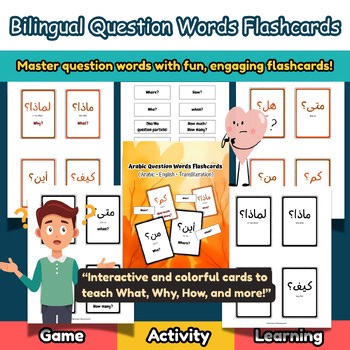 Bilingual Question Words Flashcards – Interrogative Words in English & Arabic