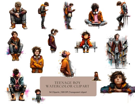 Teenage Boy Clipart Png, Semi-realistic Teenage Boy Illustration With Modern Character Design, Clipart Bundle (commercial Use, Digital) - Etsy