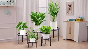 LUKCOZMO Metal Plant Stands, Heavy Duty Flower Pot Stands for Multiple Plants, Iron Plant Pot Shelf, Decoration Racks for Indoor and Outdoor (5 Pack, 135 lbs, Easy Installation, Extra Larger & Taller)