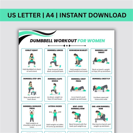 Women Dumbbell Workout Chart Printable, 16 Dumbbell Home Workout Exercises for Women, Full Body Strength Training at Home, Fitness PDF - Etsy