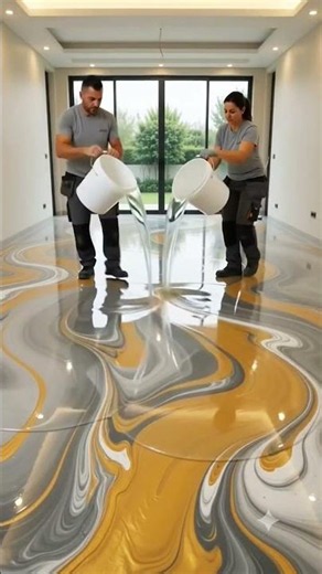 THIS FLOOR LOOKS LIKE LIQUID GOLD 😱✨ Gold & Grey Marble Epoxy Floor Transformation #epoxy#epoxyfloor