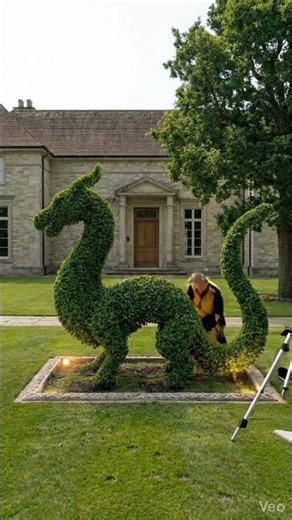 Prompt Custom build object:\rgiant dragon topiary on a luxury mansion lawn Keep same #shorts