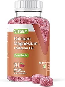 Viteey Calcium Gummies with Vitamin D3 and Magnesium Supplement for Bone Health - Chewable Calcium Supplements for Women & Men - Gluten-Free, Non-GMO - 90 Count