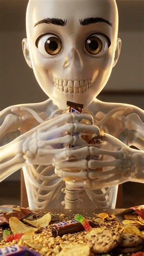 Skeleton Eats Too Many Snacks…What Happens to Your Body? 🍟💀 #fitness #healthfacts #medical #skeleton