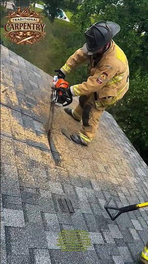 Firefighter Cuts Roof Vent Fast! #firefighter #chainsaw #roofing