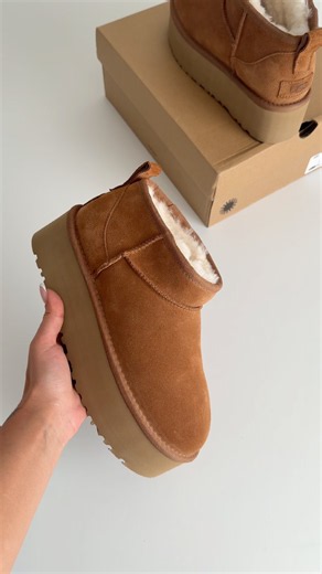 UGG Women's Classic Ultra Mini Platform Boots, Chestnut Suede with Sheepskin Lining #UGGBoots