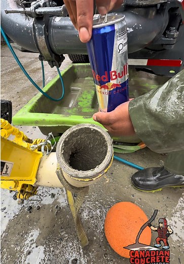 Gives your pump wings!!! (cleaning out the boom with a Red Bull) #concretepumper #canadianconcretepumper #construction #concrete #redbull