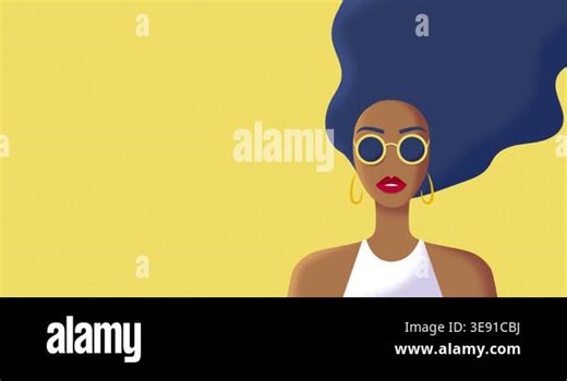 Summer Looping Motion Background for Social Media Marketing with Stylish Woman in Sunglasses and Flowing Hair on Yellow. Flat Vector Animation with Copy Space Stock Video Footage - Alamy