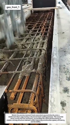 Concrete Pouring Over Rebar Cage | Satisfying Structural Beam Construction in Action