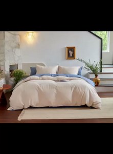 Duvet Cover Set Twin, 100% Washed Cotton Linen Like Cooling Breathable Durable Home Bedding Set 2Pcs, Beige