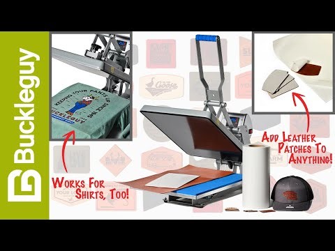 Using the Stahls' Hotronix Auto Clam Heat Press for leather patch hats, totes & custom apparel