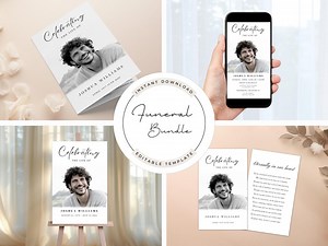 Minimalist Funeral Bundle Celebration of Life Funeral Set Editable Template Digital Funeral Invitation Funeral Program Template Memorial Set - Etsy