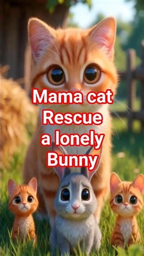 A lonely bunny found love on the farm 🐰❤️Mama Cat’s care will melt your heart 🐱✨
