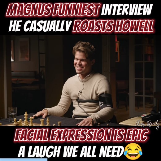 22K views · 226 reactions | Unmasking the Comedy: Magnus Carlsen's Hilarious Truth Detector Interview Stuns Even GM David Howell. Delve into the world of chess with a twist of humor as Carlsen's wit and charm shine through, catching everyone off guard and sparking contagious laughter throughout the interview. #ChessInfinity #Chess | Chess Infinity | Facebook