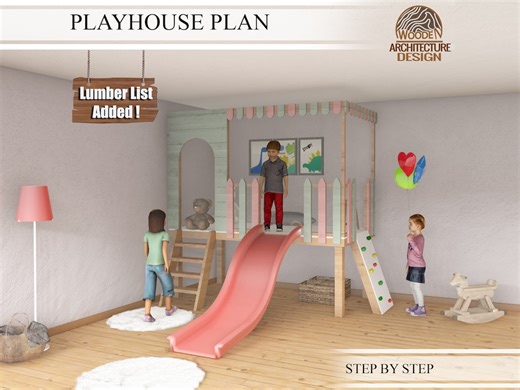 Indoor Playhouse Plans for Kids: DIY Wooden Playhouse With Reading Corner (digital Download) - Etsy