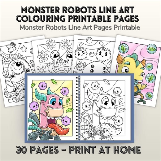 Monster Robot Coloring Pages Printable, Cute Robot Coloring Book Kids, Monster Coloring Sheets, Kids Activity PDF, Classroom Homeschool - Etsy
