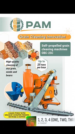 OBC-25C self-propelled grain cleaning machine with a cyclone is the latest innovative development of the agricultural machinery factory. Main advantages of using the OBC-25C: 1. Versatility - used for cleaning any kind of grain and seeds. 2. High quality cleaning and minimal damage to the grain. 3. Move independently and load themselves with grain without help of other machines or people. 4. Can independently load transport up to 3 meters high. 5. Easy and convenient operation and maintenance. 6