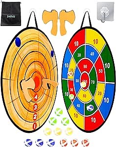 Foam Axe Throwing Game Set,26 inch Large Dart Board,Indoor Outdoor Target Game,Includes a 26 Inch Double-Sided Easy Fold Target,2 Foam Axes,12 Sticky Balls,a Carry Bag,2 Hooks