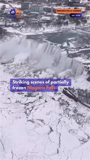 Quick Byte on Instagram: "Niagara Falls has partially frozen as extreme cold and heavy snowfall grip the region. ❄️ The rare winter scenes have turned one of the world’s most famous tourist spots into an icy spectacle, drawing extra visitors to the US–Canada border despite frigid temperatures. Nature at its coldest and most stunning. 🌊❄️ Follow @getQuickByte for fast updates. Disclaimer: All original content belongs to the respective owner. This reel is for news, reporting, and informational pu