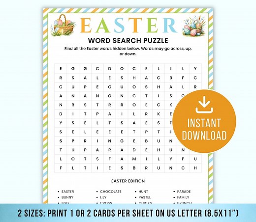 Easter Word Search Puzzle, Printable Easter Party Game, Fun Easter Activity for Kids and Adults, Easter Word Puzzles, Classroom Activity - Etsy