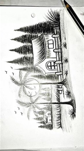 Peaceful Village House Drawing 🌿 | Pencil Shading Art #shorts #drawingytshorts