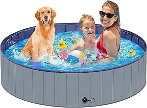 Dog Pool, Plastic Pool for Kids, Portable Foldable Dog Bathtub, Round, 71"x 12"