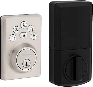 Kwikset Powerbolt 240 5-Button Keypad Satin Nickel Contemporary Electronic Deadbolt Door Lock, Featuring Convenient Keyless Entry, Customizable User Codes and Auto-Locking