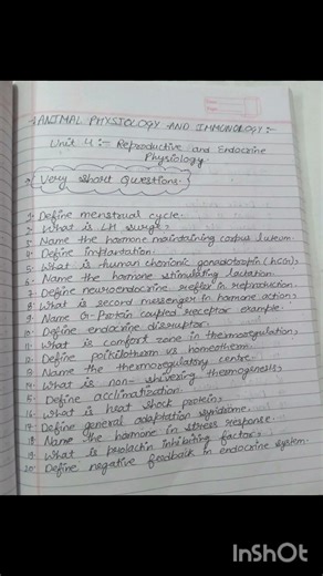 M.Sc zoology 2nd semester Paper Animal Physiology and immunology unit 4th imp very short questions.
