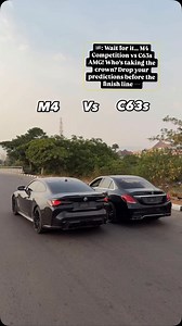 2.7K views · 55 reactions | Wait for it… M4 Competition vs C63s AMG! Who’s taking the crown? Drop your predictions before the finish line! #AMGvsBMW #C63s #M4Competition #SpeedBattle #CarRace #AbujaCars #LagosCars #AMG #BMWM #racedayvibes | Khaly Automobiles | Facebook