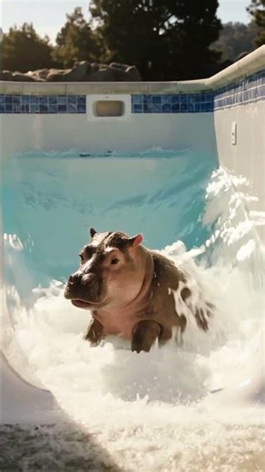 Ep.35 Hippo Swimming Splashes All Water Out 🦛🏊 河马游泳把泳池水全部溅出😂