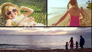 Montage of a family enjoying their day at the beach