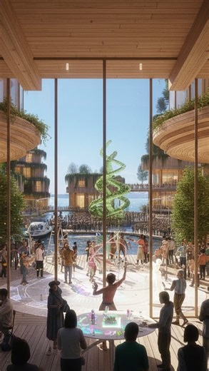 Valeria Halili 📐✏️ 👷🏻‍♀️🏢 on Instagram: "This project explores the design of a floating island in Los Angeles, developed as part of the Art & Education District within the Gritnova framework. Conceived as a prototype for future urban living, the proposal rethinks how culture, learning, and technology can coexist within a resilient and adaptive environment. The design is structured around sustainability as a core principle, integrating 15-minute city logic to promote walkability, accessibilit