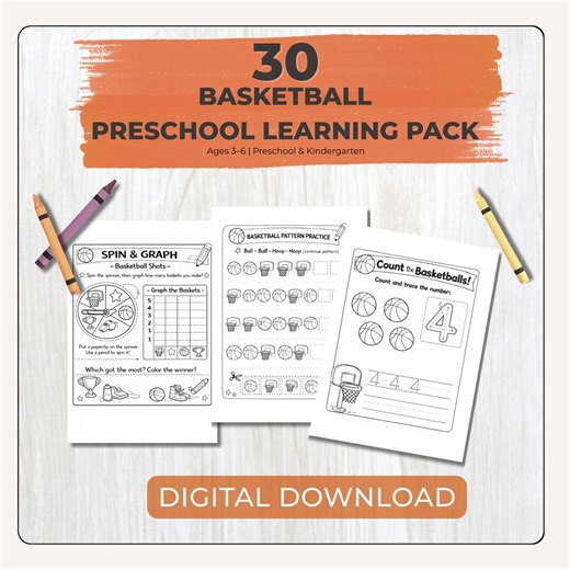 Basketball Coloring Pages| Preschool Learning Pack | Math Literacy Fine Motor Activities (digital Download) - Etsy