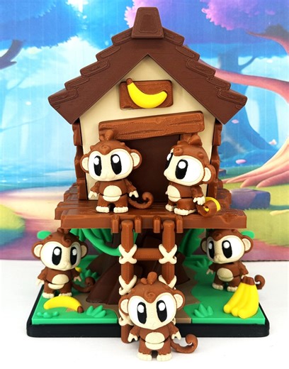 5pcs Articulated Monkey Treehouse Playset, 3D Printed Poseable Monkey Figures, Jungle Desk Toy - Etsy