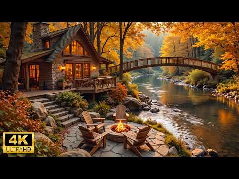 Cozy Autumn Forest Ambience - Smooth Piano Music and Fireplace Sounds for Relaxation, Stress Relief